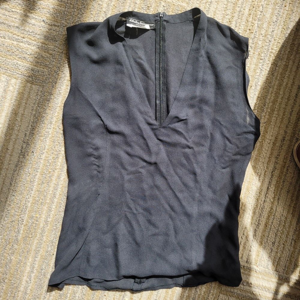 Vintage Salvatore Ferragamo Sheer Silk black Sleeveless blouse 42